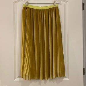 J.Crew Yellow Green Gold Pleated MIDI Skirt Size 6